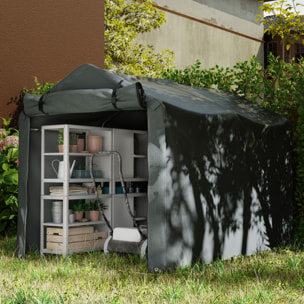 Carpa de Jardín Exterior para Herramientas Bicicletas 2,2x1,57x1,65 m, Cobertizo Exterior con Puerta Desmontable con Cremallera, Impermeable, Anti-UV, Garaje Portátil, Gris Oscuro