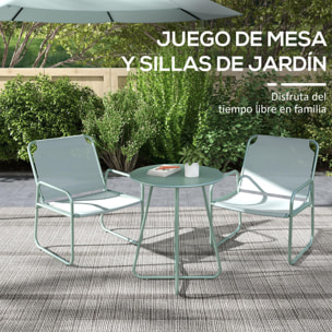 Conjunto de Muebles de Jardín Juego de 1 Mesa Redonda y 2 Sillas de Terraza con Marco de Acero Reposabrazos y Almohadillas Ajustables para los Pies para Balcón Patio Verde