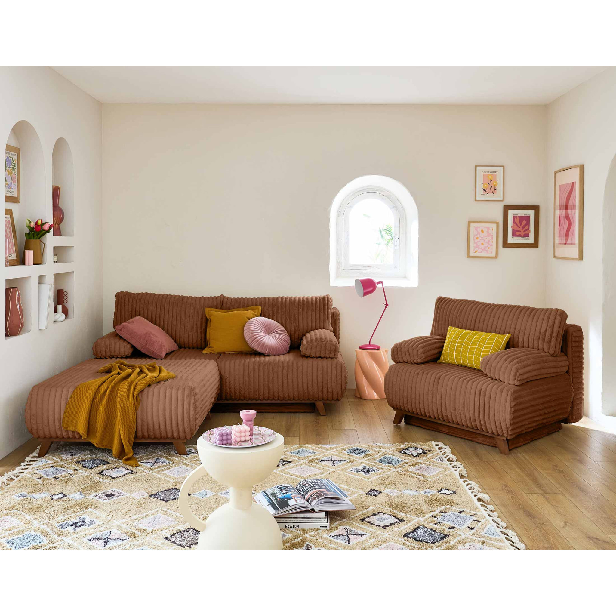Cristal - pouf modulable - 95 cm - en fausse fourrure côtelée - Rouille