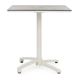 Tavolo da bar quadrato LAREDO in alluminio beige e HPL tortora, pieghevole e impilabile, 70×70×74 cm