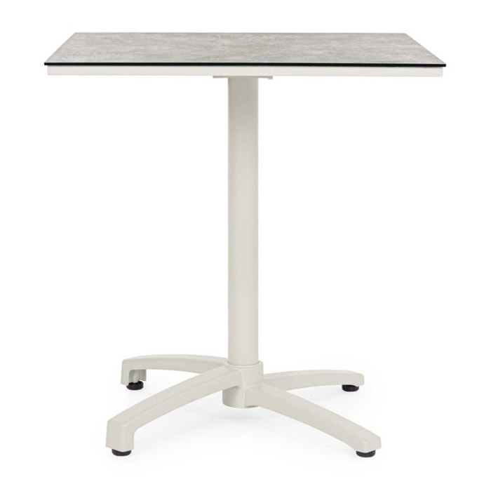 Tavolo da bar quadrato LAREDO in alluminio beige e HPL tortora, pieghevole e impilabile, 70×70×74 cm
