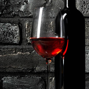 Tableau vin rouge bouteille et verre Toile imprimée