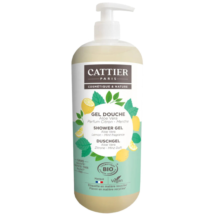 Citron Menthe Bio - Gel Douche Sans Sulfate Tous Types de Peaux 1000 ml