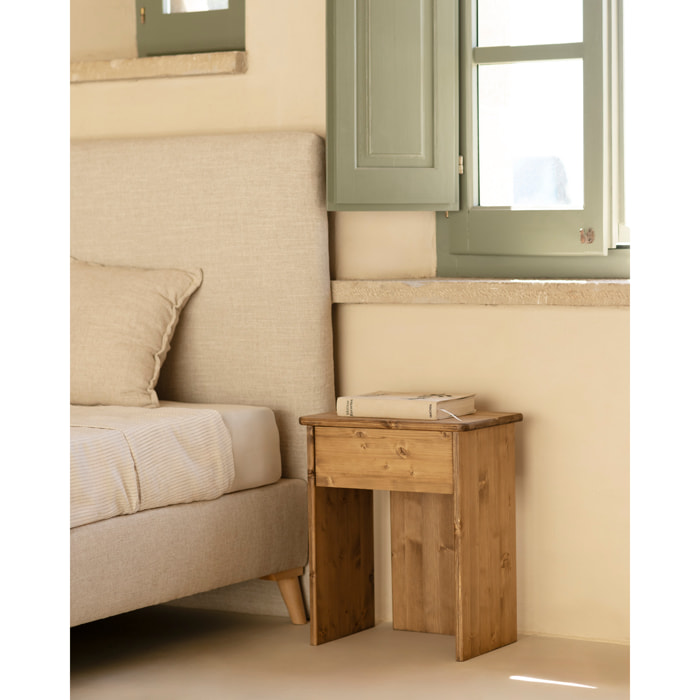 Table de chevet en bois massif en ton chêne foncé de 50x42cm Hauteur: 50 Longueur: 42 Largeur: 27