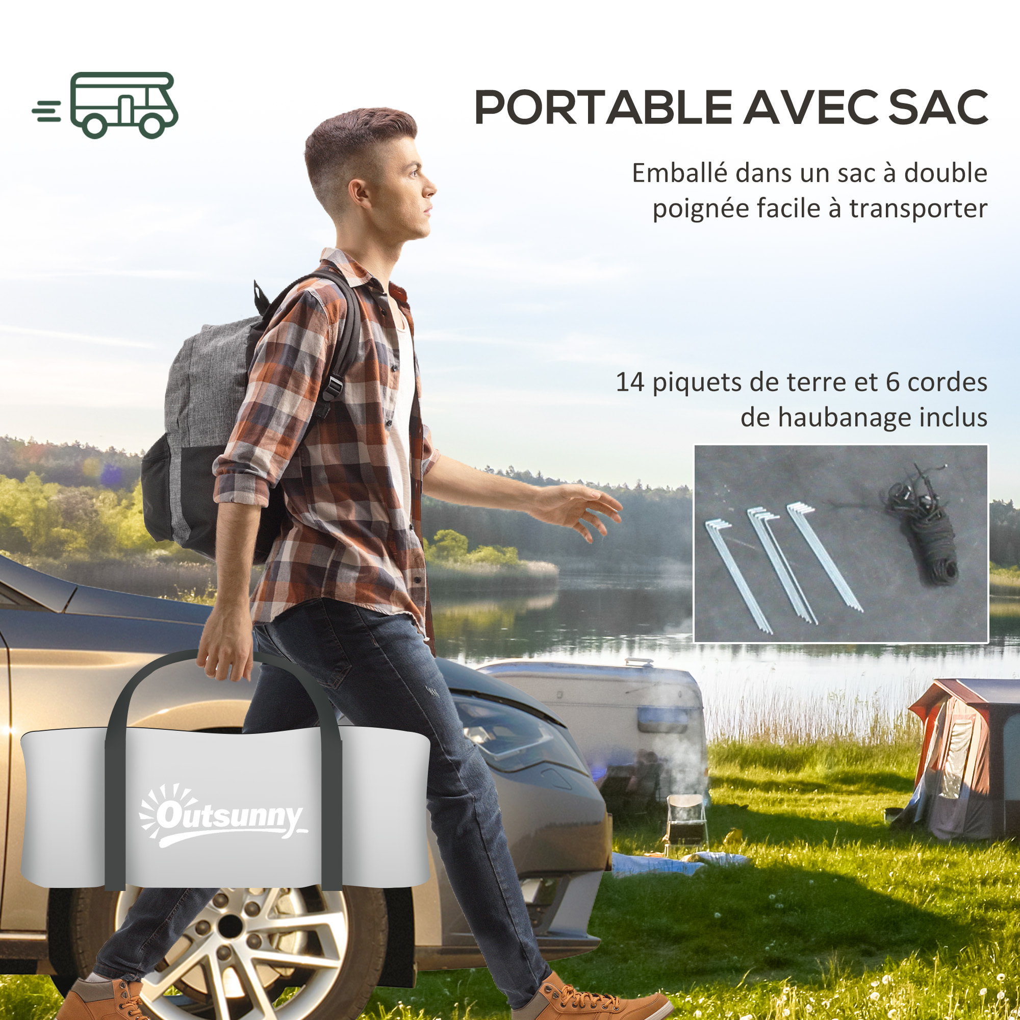 Tente de camping 3-4 pers. étanchéité 3000 mm chambre salon sac gris