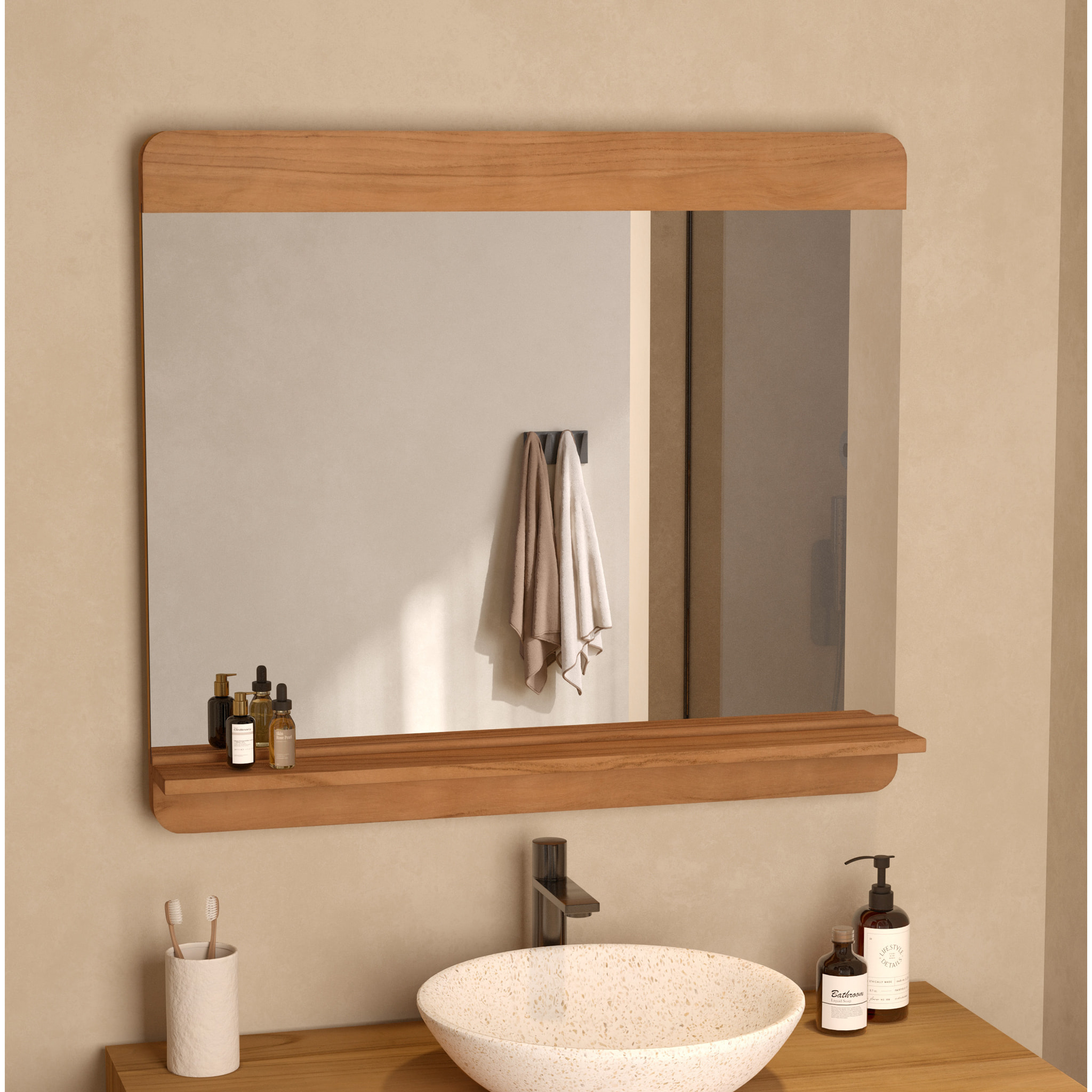 Miroir mural de salle de bain rectangulaire avec étagère - Nymphea