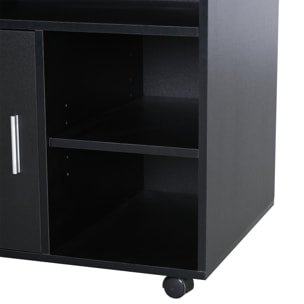 HOMCOM Support d'imprimante organiseur bureau caisson placard porte 3 niches + grand plateau panneaux particules noir