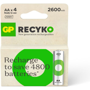 Pile rechargeable GP AA ReCyckO lot de 4 2600mAh