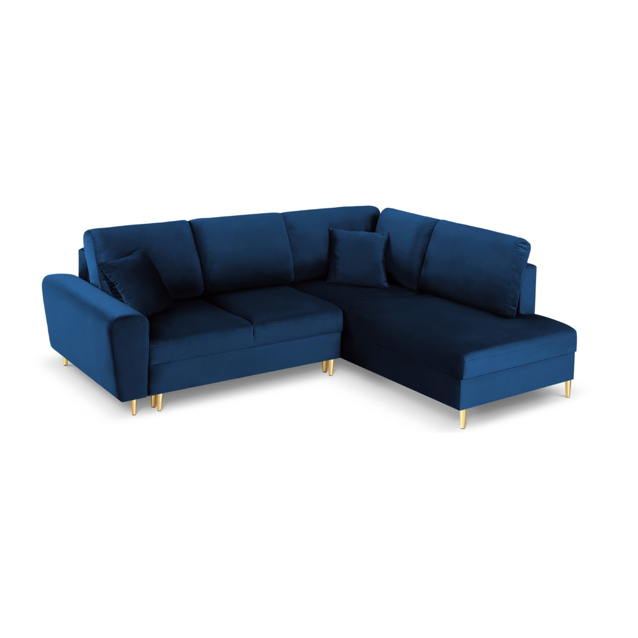 Canapé d'angle droit convertible avec coffre de rangement "Kyoto" 5 places en velours bleu roi