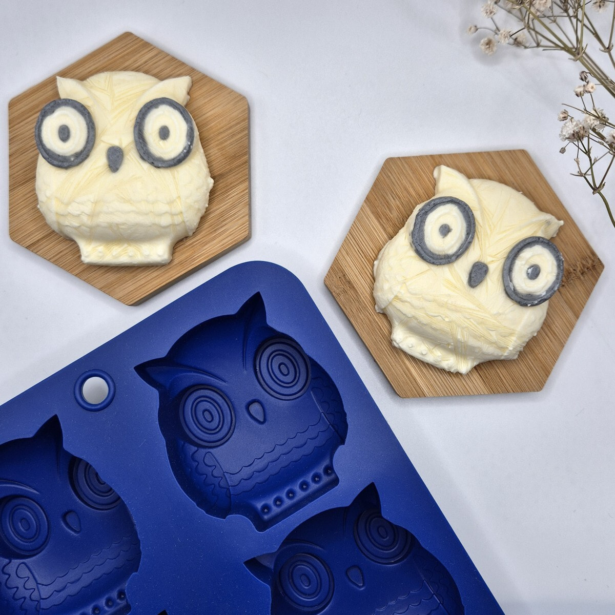 Lot de 6 mini moules en silicone forme Hibou, Happy Cake