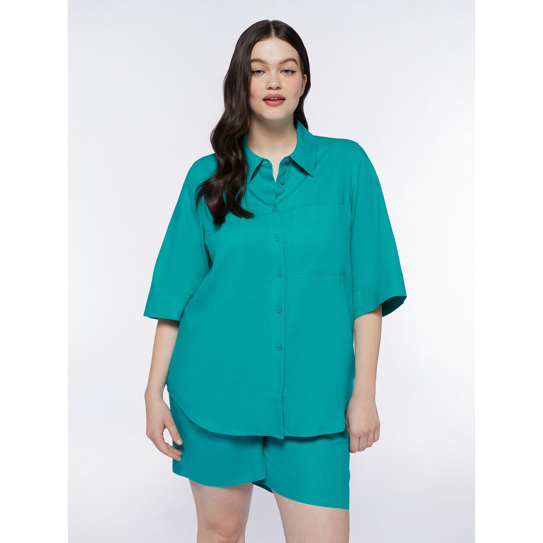 Fiorella Rubino - Camicia relaxed fit in lino e viscosa - Verde acqua