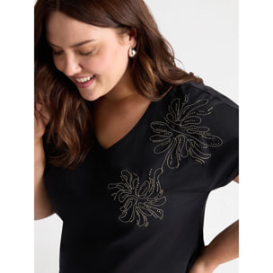 Fiorella Rubino - T-shirt con ricamo floreale - Nero