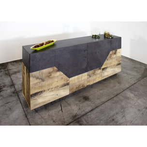 Credenza moderna a 4 ante geometriche, Made in Italy, Madia da cucina, Buffet di design da soggiorno, Cm 159x43h86, Ardesia e Acero