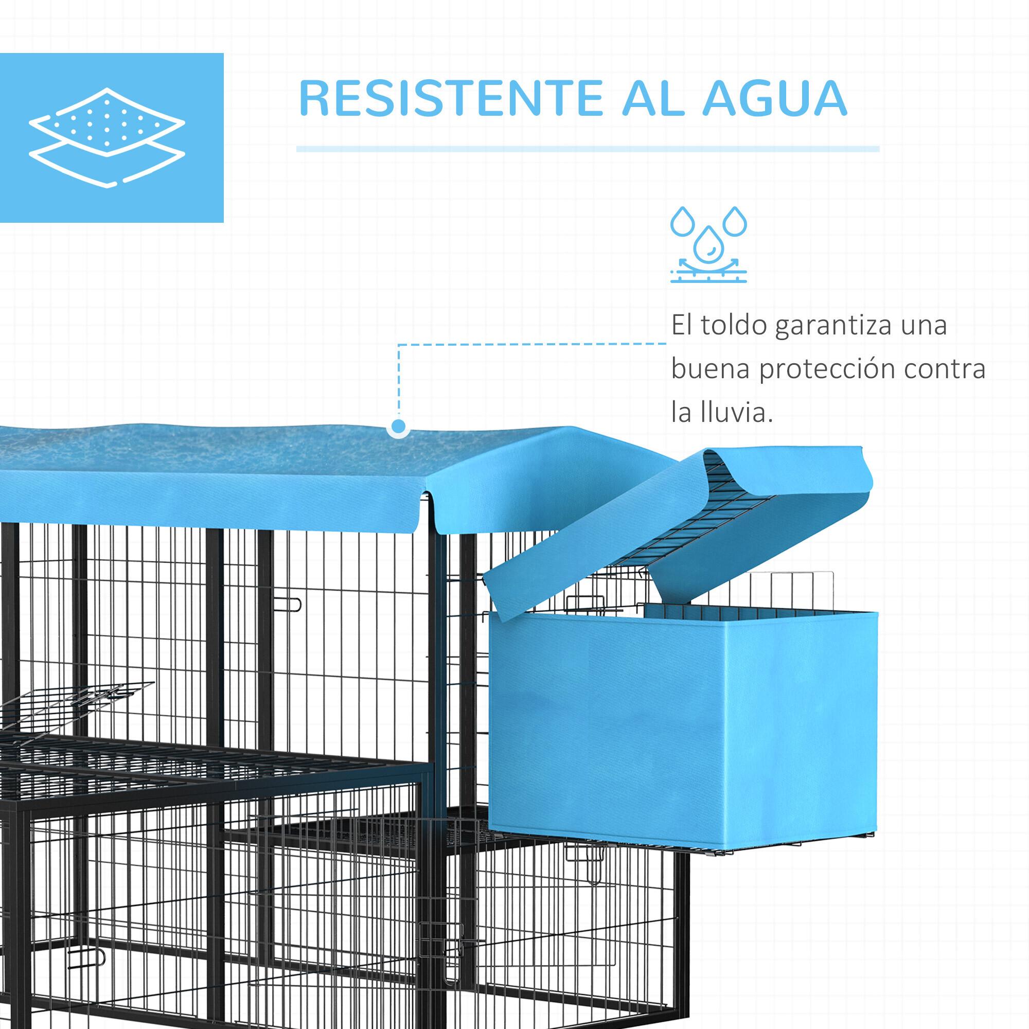 Gallinero para Exterior de Acero Jaula para 6-10 Gallinas con Toldo Corral de Alambre Independiente Nido Múltiples Puertas y Plataforma 200x165,5x103 cm Negro y Azul