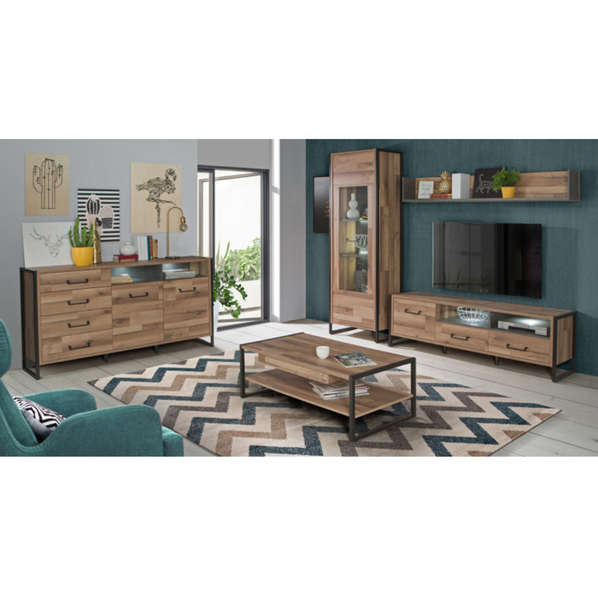 Table basse industrielle effet bois & métal 1 tiroir L110cm - BUDDY