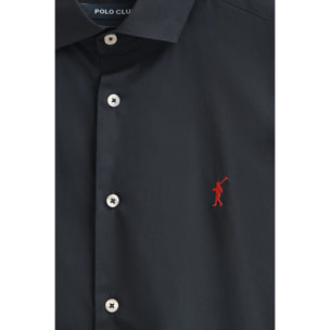 Camicia blu marino in popeline slim fit con logo Rigby Go