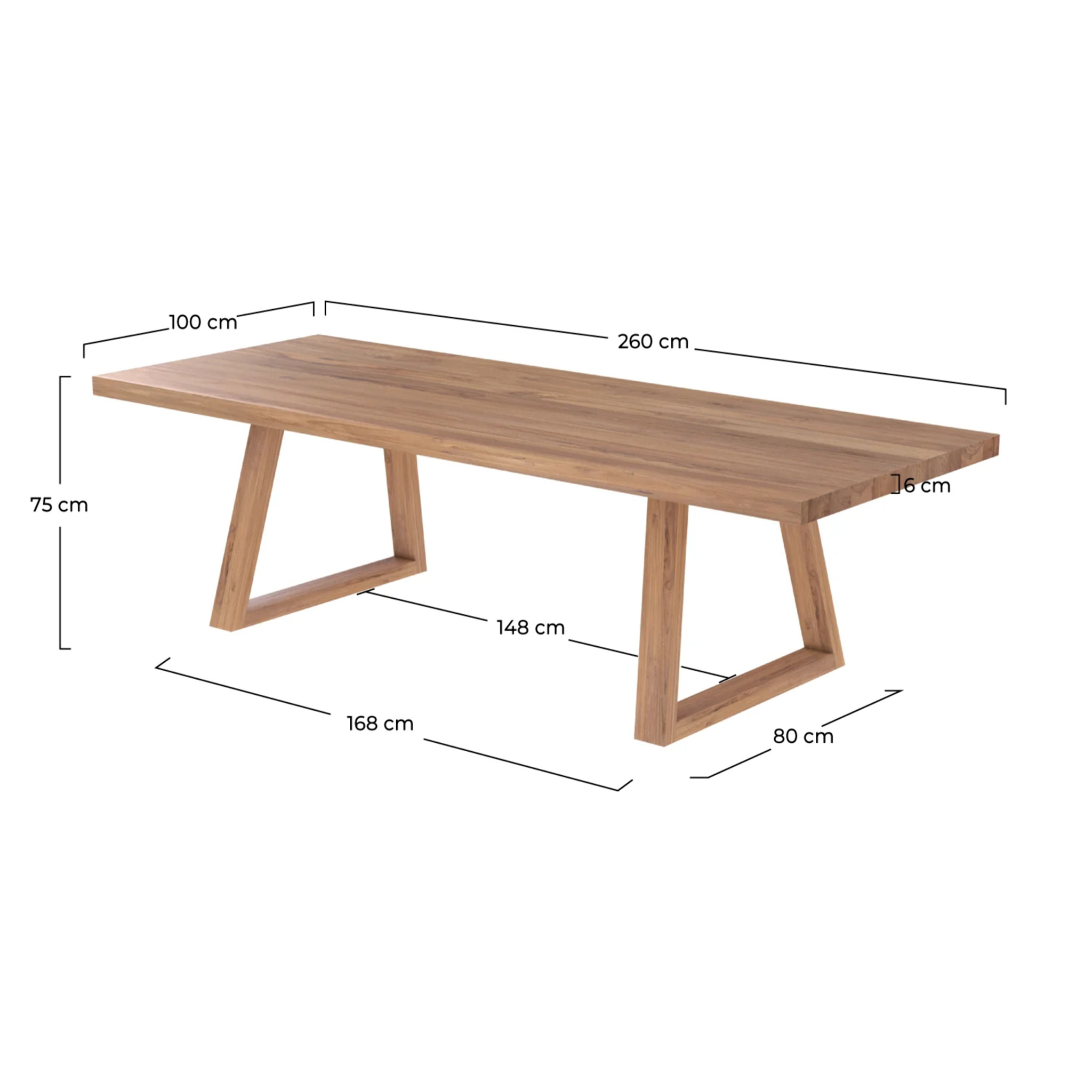 Table rectangulaire 10 personnes en bois de teck recyclé 260 cm - Marie