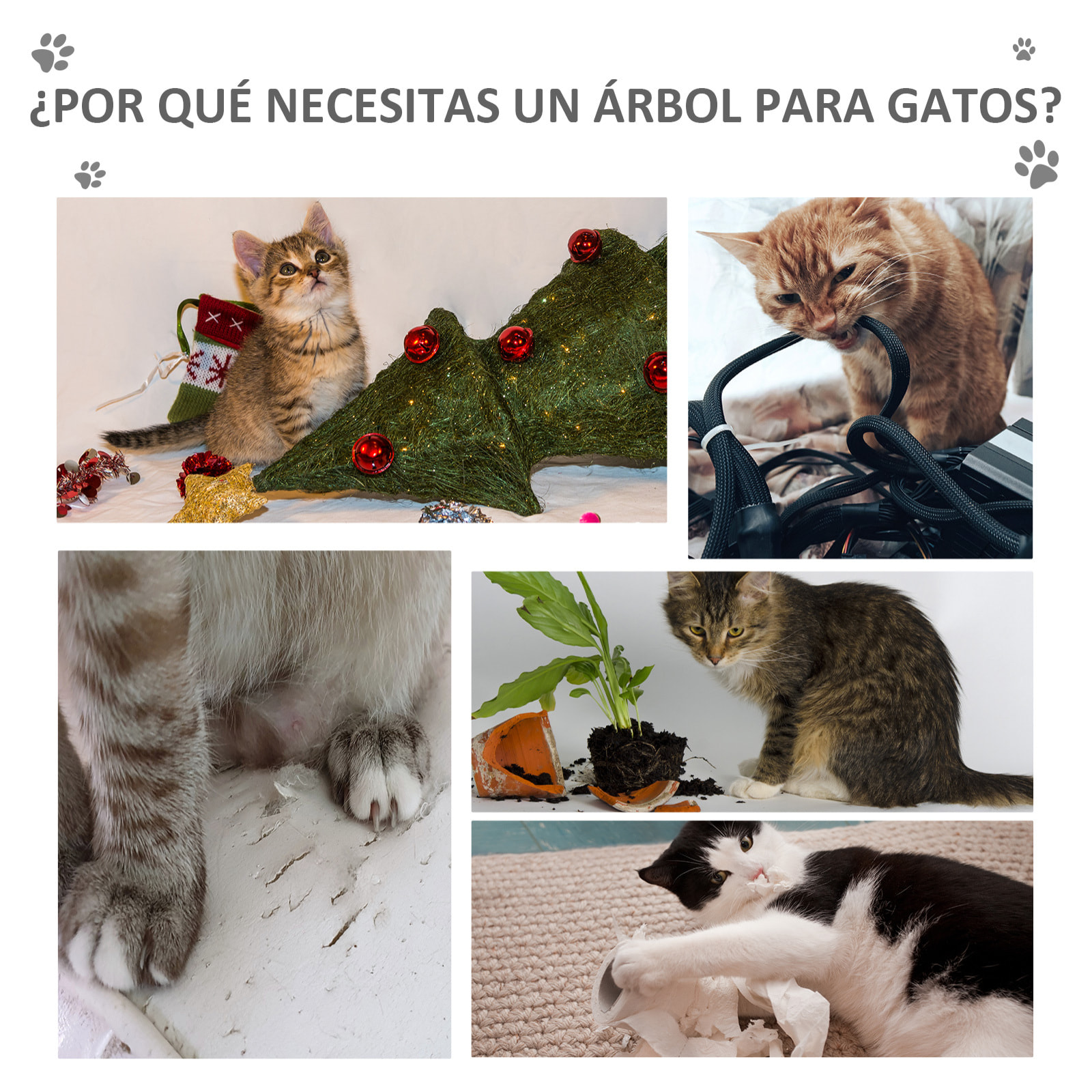 árbol Rascador de Gatos de Felpa y Sisal 59x39x62 cm Gris