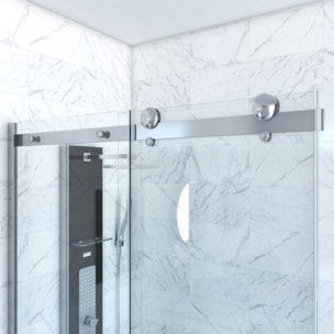 Porte de Douche Coulissante 120x200 cm + Retour 80x200 cm - Aluminium Chromé - Verre Trempé 8 mm