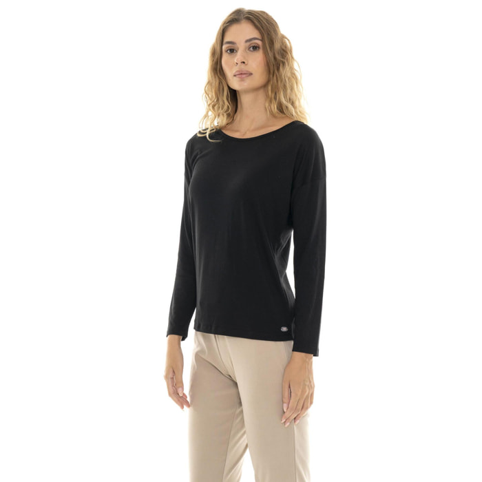 T-shirt da donna a manica lunga con spacco sul retro 'Pearl'