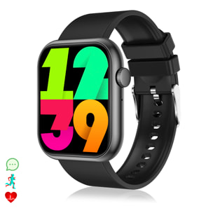 DAM Smartwatch QX7 Pro. Llamadas Bluetooth, más de 100 modos deportivos. Monitor cardiaco, O2, glucosa y de tensión. 4x1,1x4,7 Cm. Color: Negro