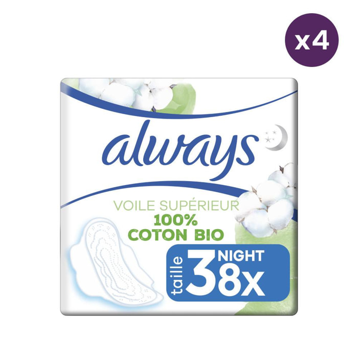 4x8 Serviettes Hygiéniques Always Cotton Protection Night