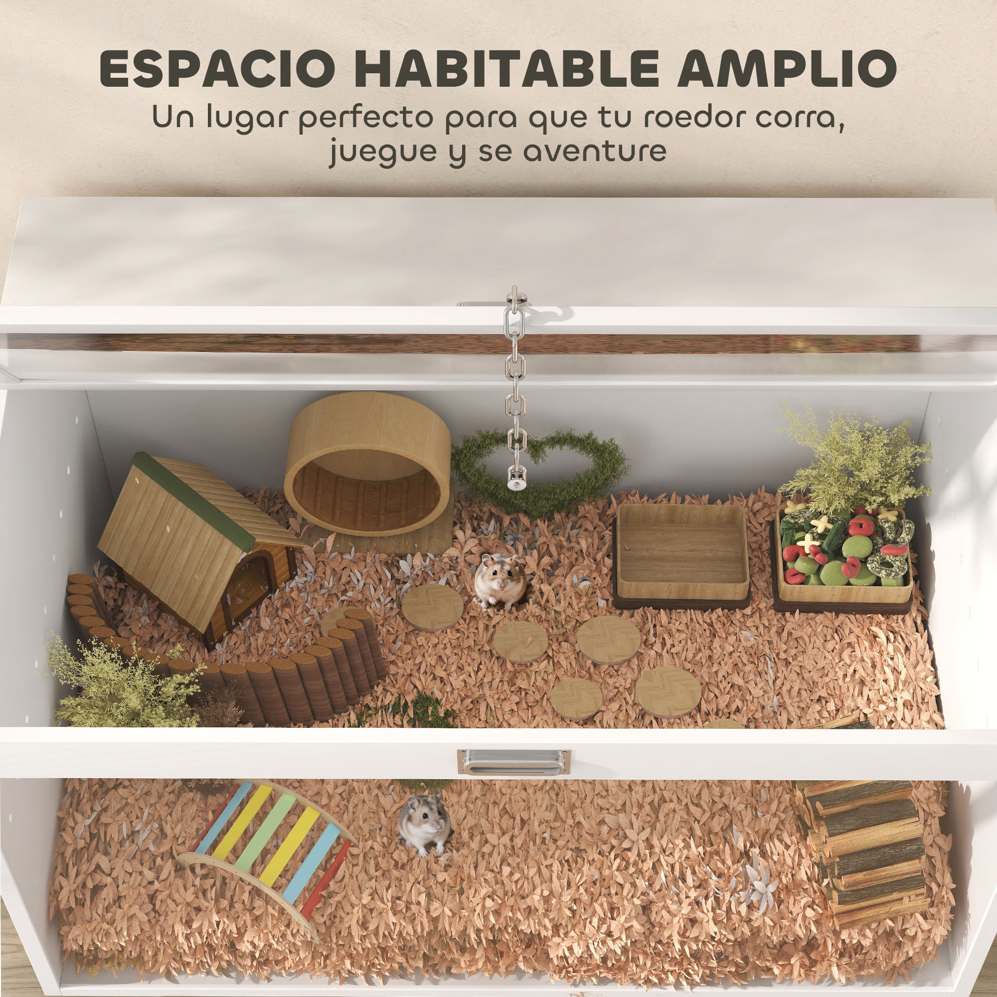 Jaula para Hámster Casa para Animales Pequeños con Tapa Abatible y Ventana de Acrílico Transparente para Hámsteres Enanos Jerbos Pequeños 80x50x50 cm Blanco