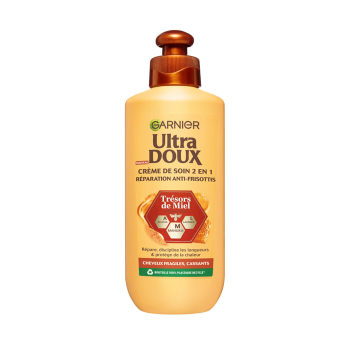 Lot de 6 - Garnier Ultra Doux Trésors de Miel Crème de Soin 2-en-1 Réparation Anti-Frisottis 200ml - Homme & Femme