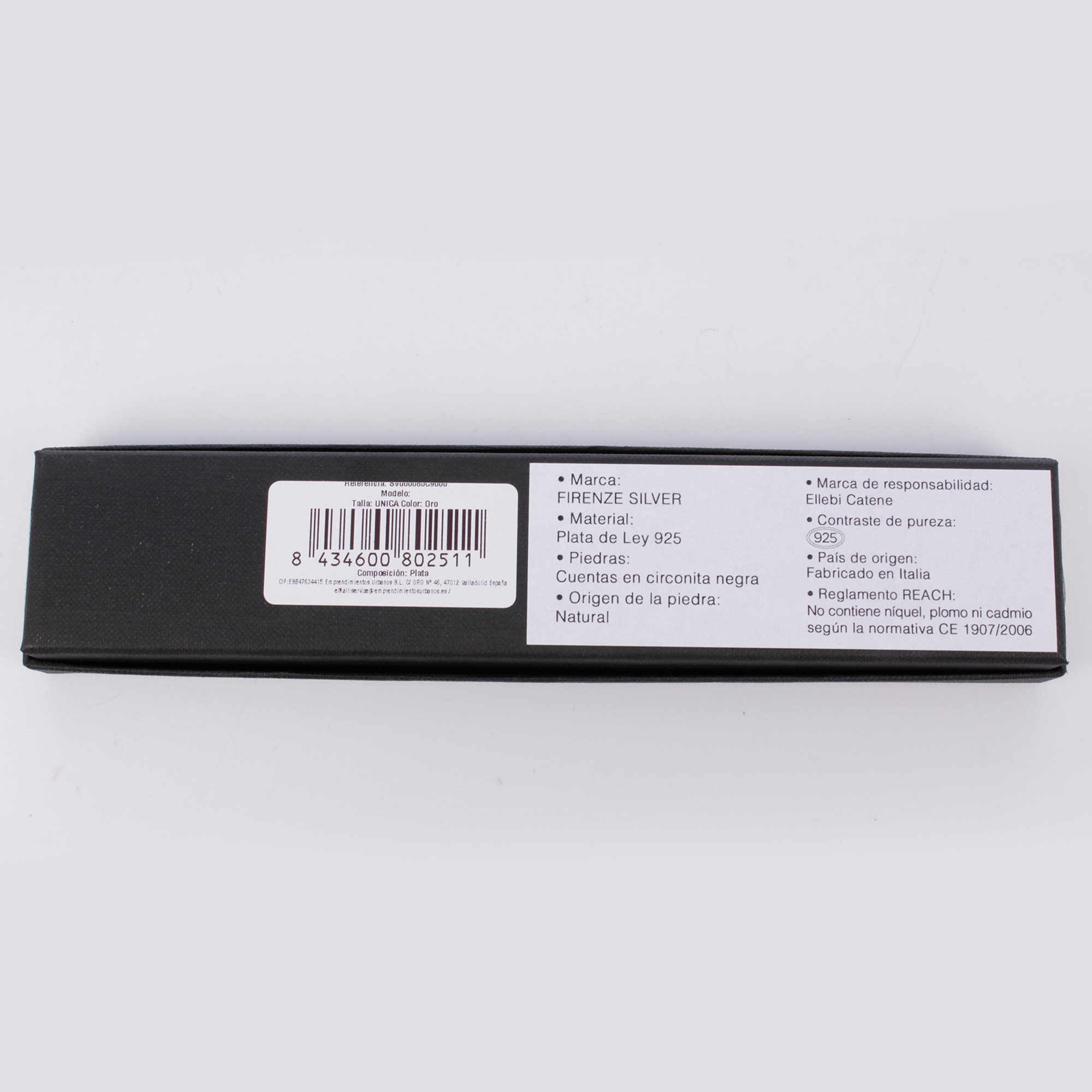 Cadena de Plata de Ley 925 con cuentas en circonita negra natural.