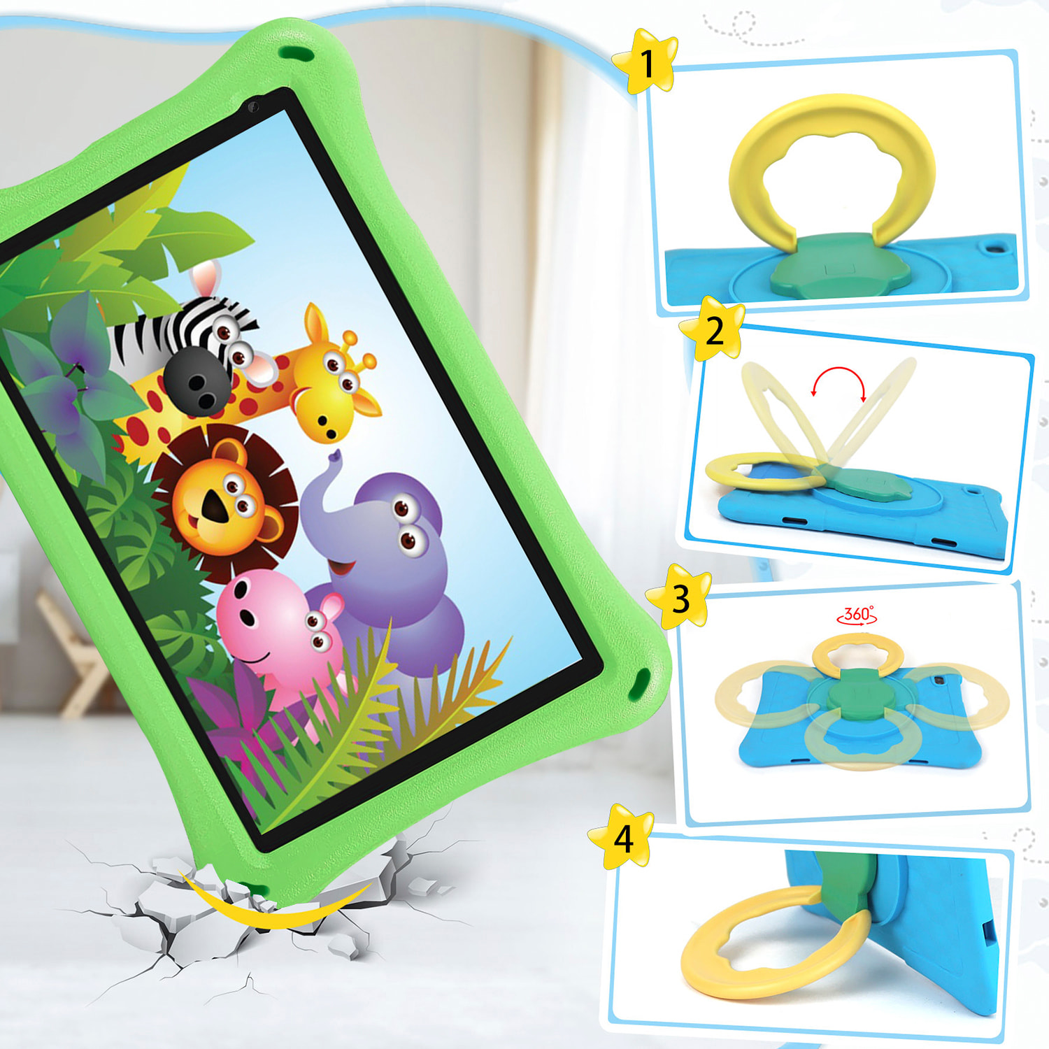Tablet per bambini WiFi K714. Sistema operativo Android 11. Schermo da 7'' 1024x600px. A133 Quad Core da 1,6 GHz, 2 GB di RAM + 32 GB. Doppia fotocamera.