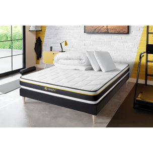 Pack cama completa - Colchón Espuma - Kit de base de cama - Negro -  con 2 almohadas y 1 edredón