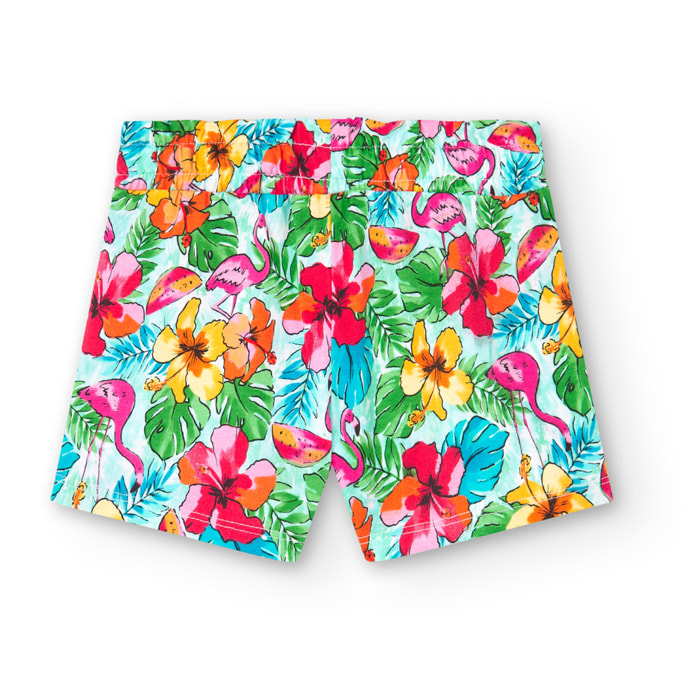 Short estampada de flores para niÃ±a de color rosa, BaÃ±ador