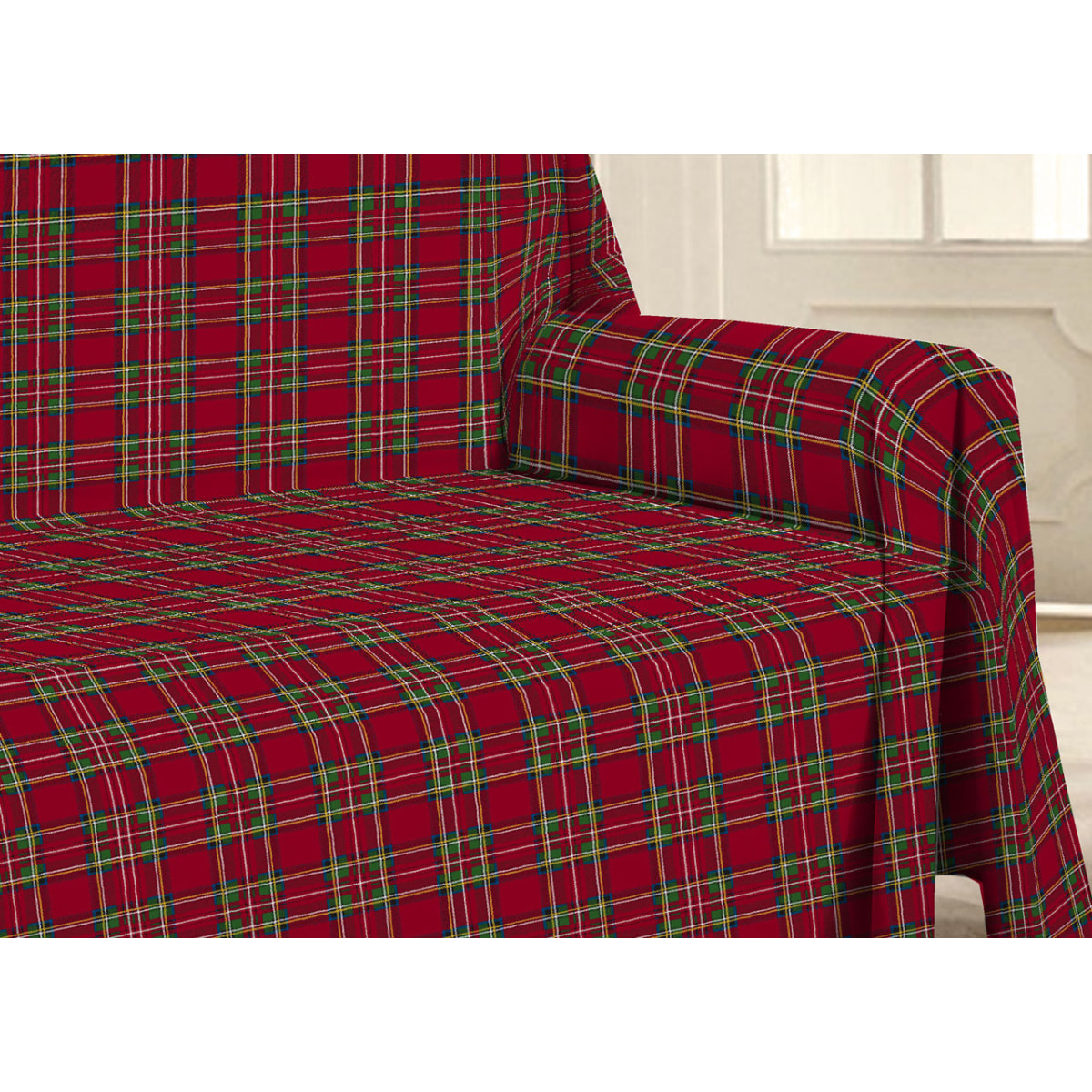 Telo Arredo Multiuso Copritutto 100% Cotone Tartan Rosso