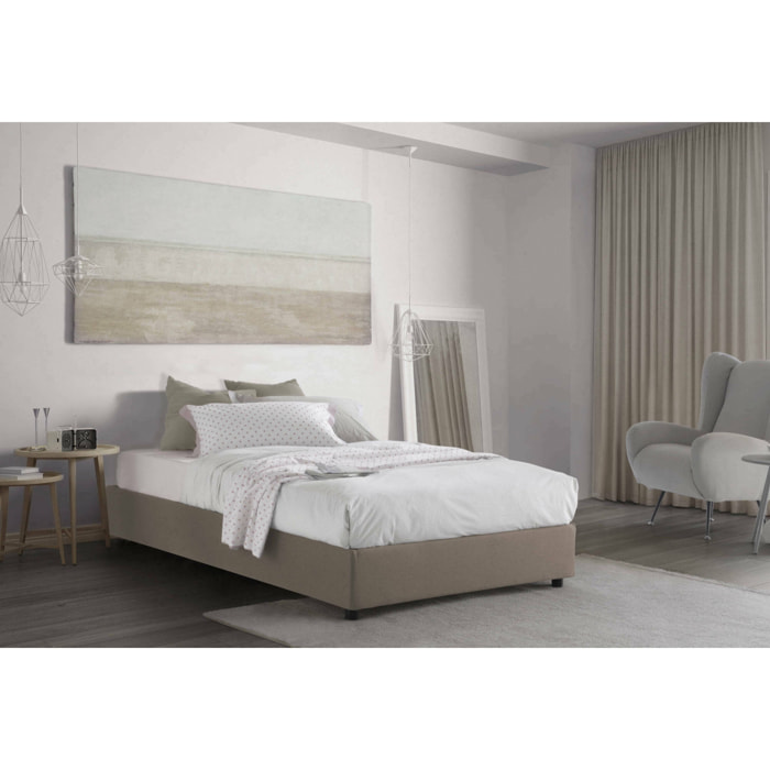 Letto piazza e mezza Nicole, Letto contenitore con rivestimento in tessuto, 100% Made in Italy, Apertura frontale, adatto per materasso Cm 120x190, Tortora