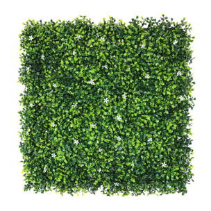 Well home jardín vertical artificial, panel de seto 100x100cm, para decoración interior y exterior - con hojas verdes y flores blancas