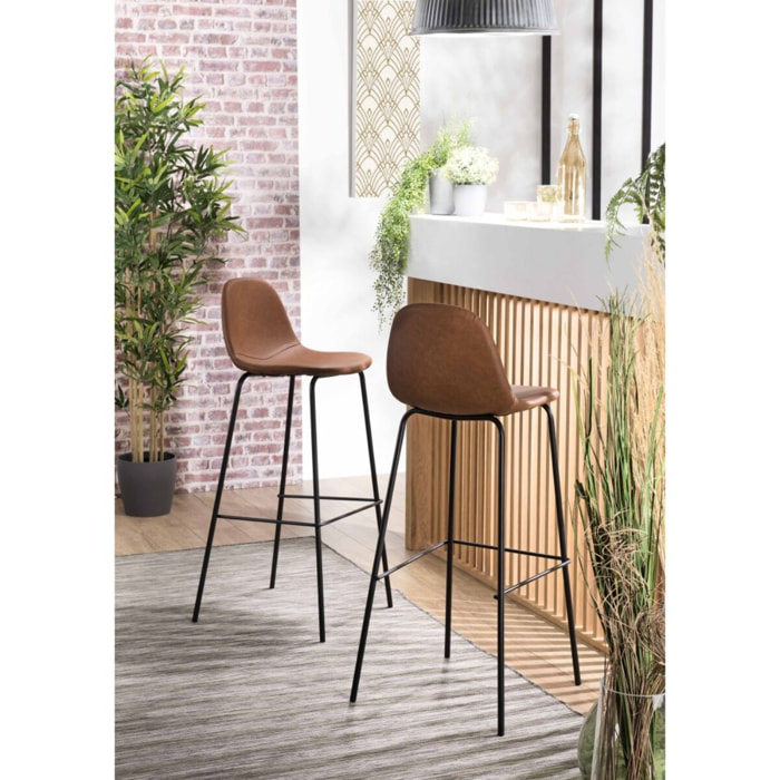 TOM - Lot de 2 tabourets de bar John marron hauteur d'assise 80cm