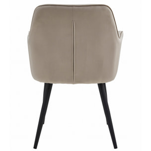 Sedia Jork Velvet con braccioli in velluto beige e gambe nere