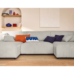 Pivoine - canapé panoramique en U - 7 places - convertible avec coffre - en velours côtelé - Gris clair