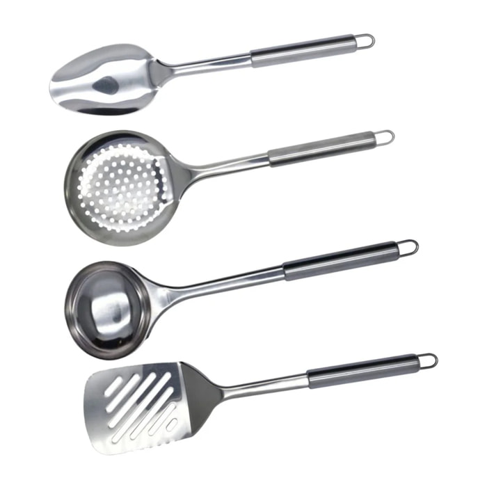 Ensemble de 4 ustensiles de cuisine en inox louche écumoire spatule et cuillère Fackelmann Elemental