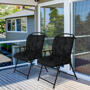 Conjunto de 2 Cojines para Silla Cojines para Jardín Colchones de Banco con Respaldo 6 Cordones de Fijación 50x98x8 cm Negro