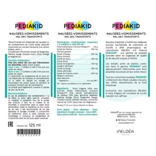 PEDIAKID - Sirop Nausées-Vomissements Mal des Transports - Complément alimentaire à base de plantes - Confort digestif - Contre les nausées & vomissements - Goût citron - Flacon 125 ml