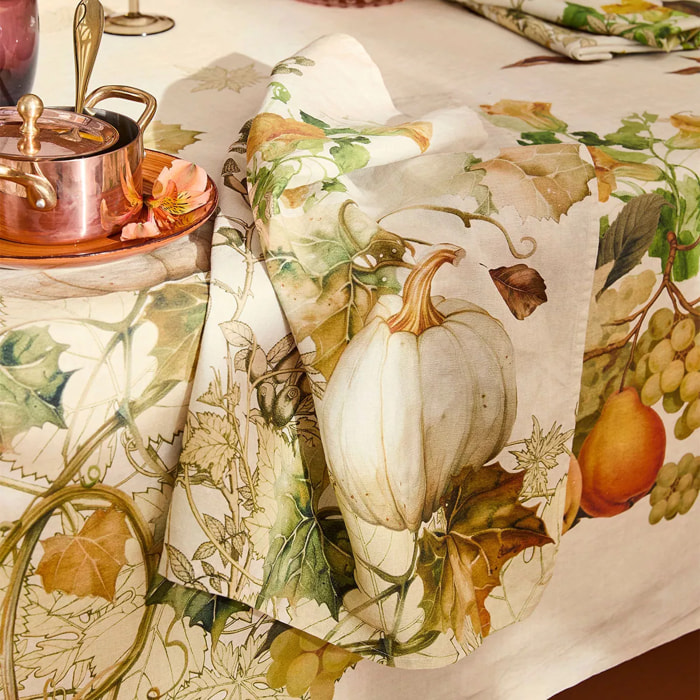 Serviette lin & coton lavé 190 g/m² imprimé beige orange Delices d'automne potiron