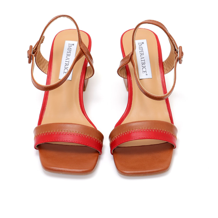 Sandali in simil pelle con tacco quadrato e fascia bicolore