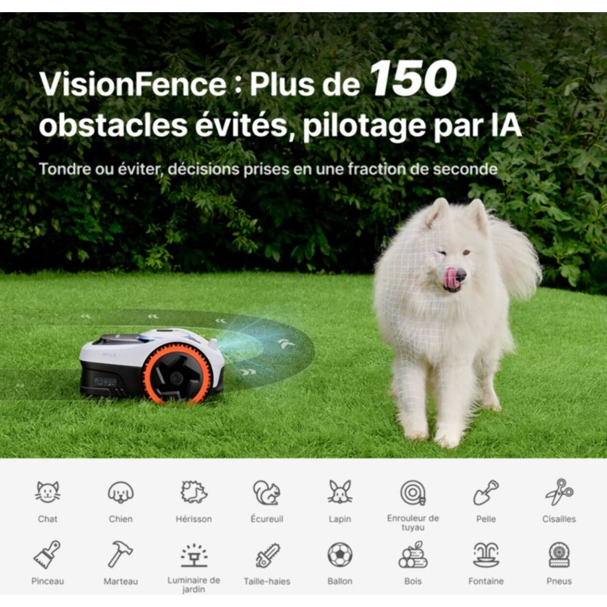 Robot tondeuse NAVIMOW i208 AWD - sans fil périphérique ni antenne, 3 roues motrices, pentes 45%, cartographie auto, 800m²