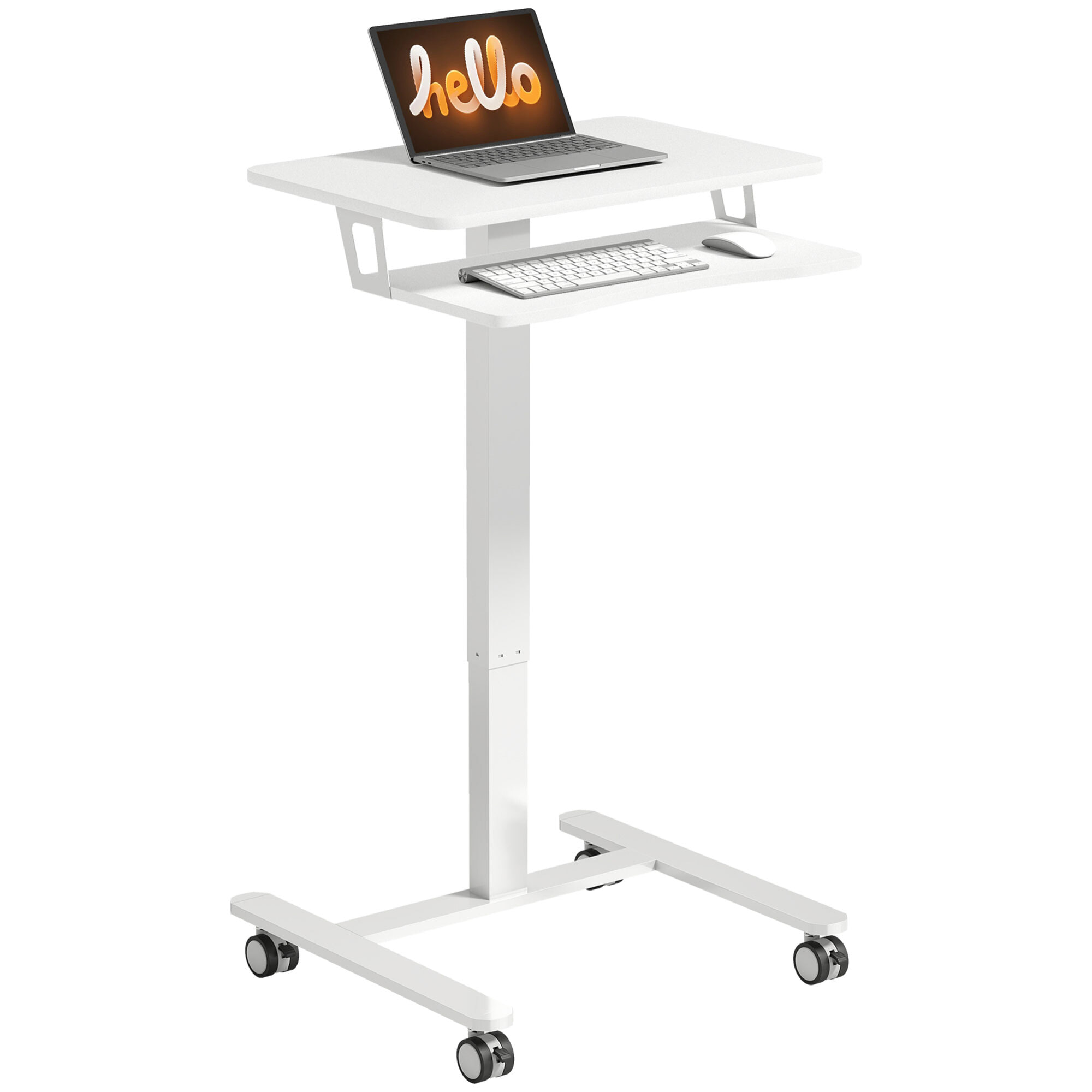 Bureau assis-debout mobile réglable table de lit 2 en 1 acier MDF blanc
