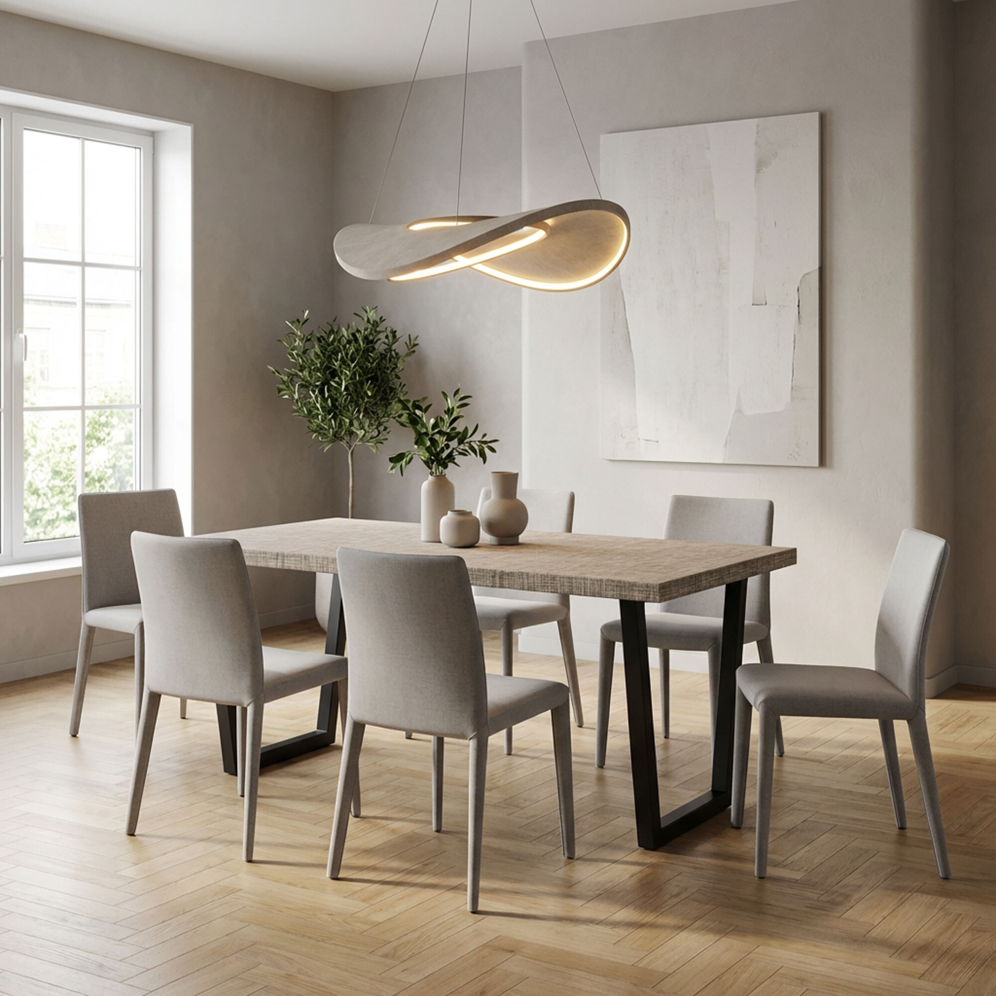 Tavolo da pranzo in legno e metallo con piedi trapezoid nero 160x90 cm Grigio Testurizzato