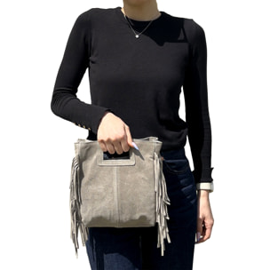 Borsa a Mano in Vera Pelle Scamosciata con Frange Made in Italy
