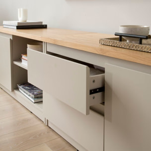 Meuble tv Ellinor -tableau en chêne et panneau mdf-couleur chêne/beige 150 x 50 x 40 cm