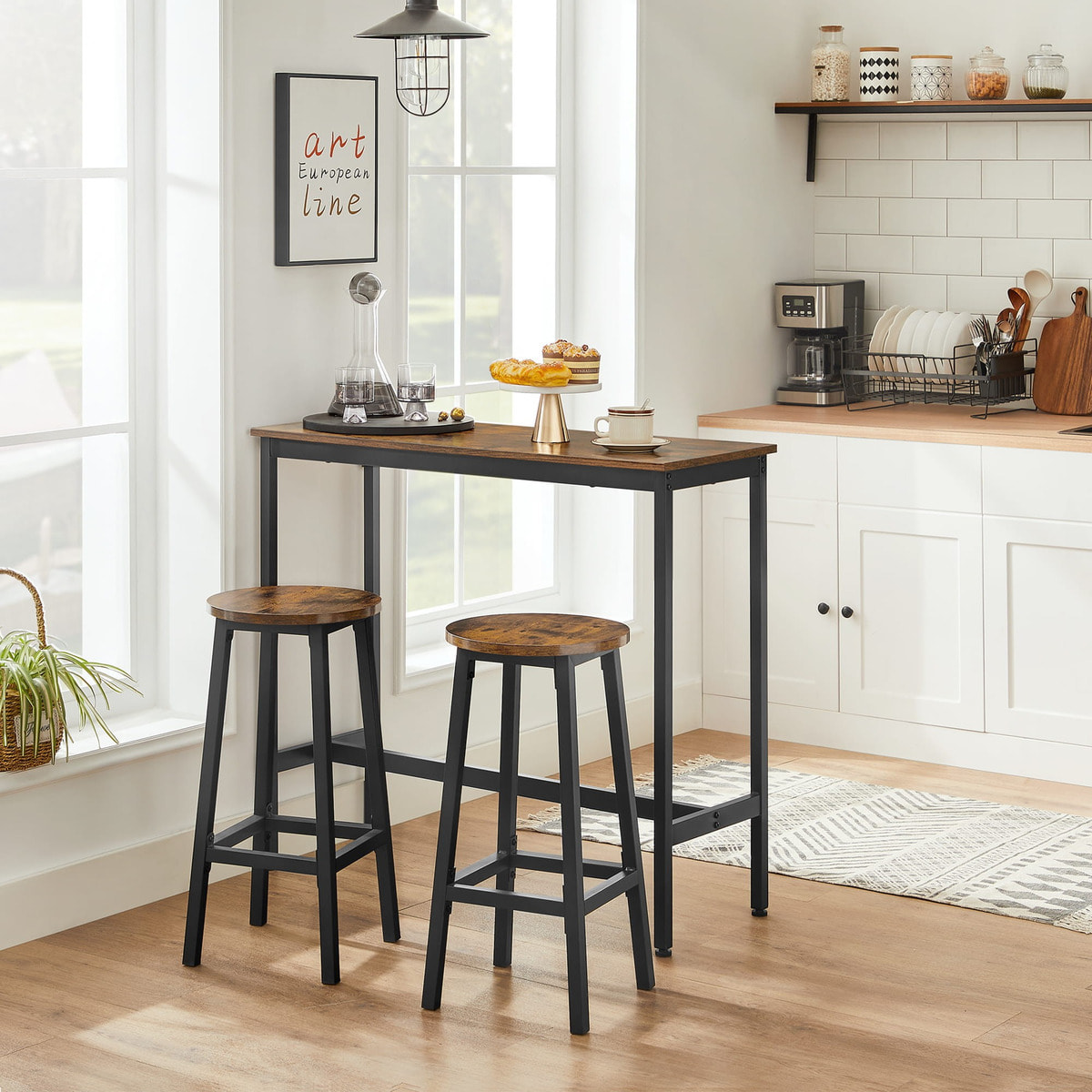 Set Bar Oslo con Tavolo Alto e 2 Sgabelli in Stile Industriale