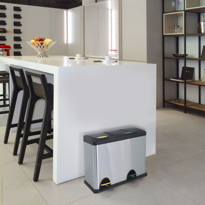 Poubelle à  pédale Tri sélectif Inox 18L+8L MSV